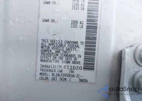 2009 Nissan Maxima 3.5 Sv из США, поврежденный, VIN 1N4AA51E29C811020